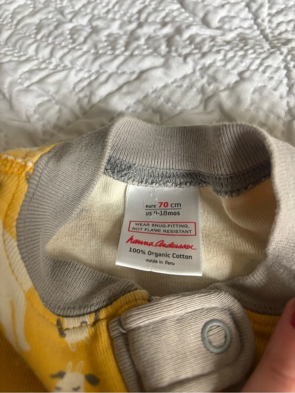 Hanna Anderson Yellow and Gray Goat Print Full Zip One Piece Pajamas